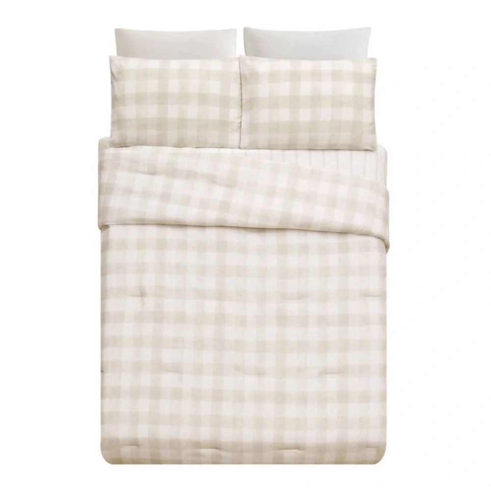 NEW Modern Heirloom Reversible King Gingham Comforter Bedding Set Cozy Decor